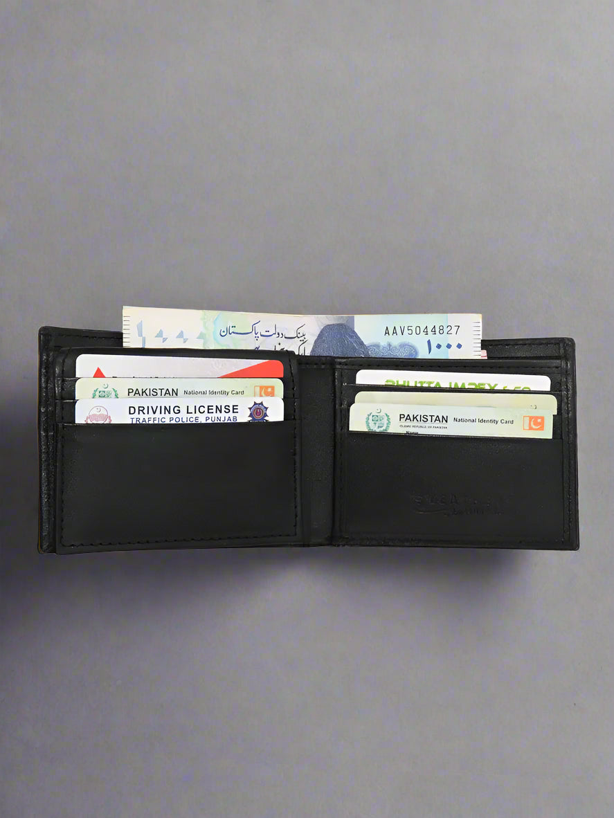 Cow Leather Slim Bi-Fold Wallet for Men – Black