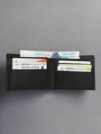 Cow Leather Slim Bi-Fold Wallet for Men – Black
