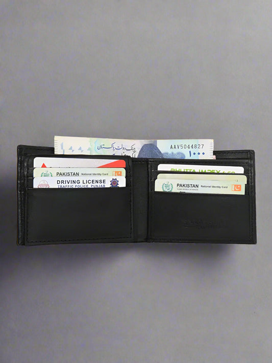 Cow Leather Slim Bi-Fold Wallet for Men – Black