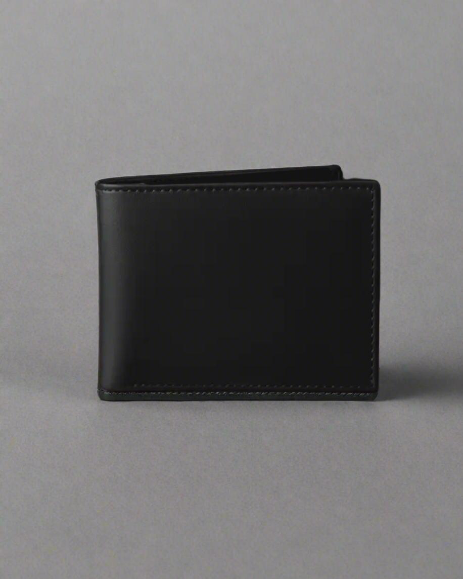 Cow Leather Slim Bi-Fold Wallet for Men – Black