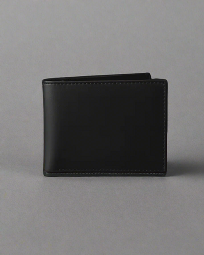 Cow Leather Slim Bi-Fold Wallet for Men – Black