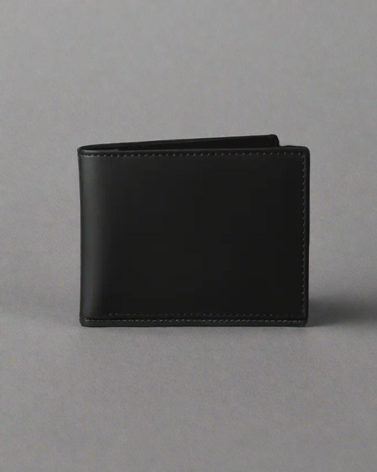 Cow Leather Slim Bi-Fold Wallet for Men – Black